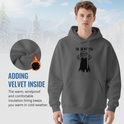 UFO Alien Graphic Dark Grey Unisex Hoodie, Loose Cozy Wear