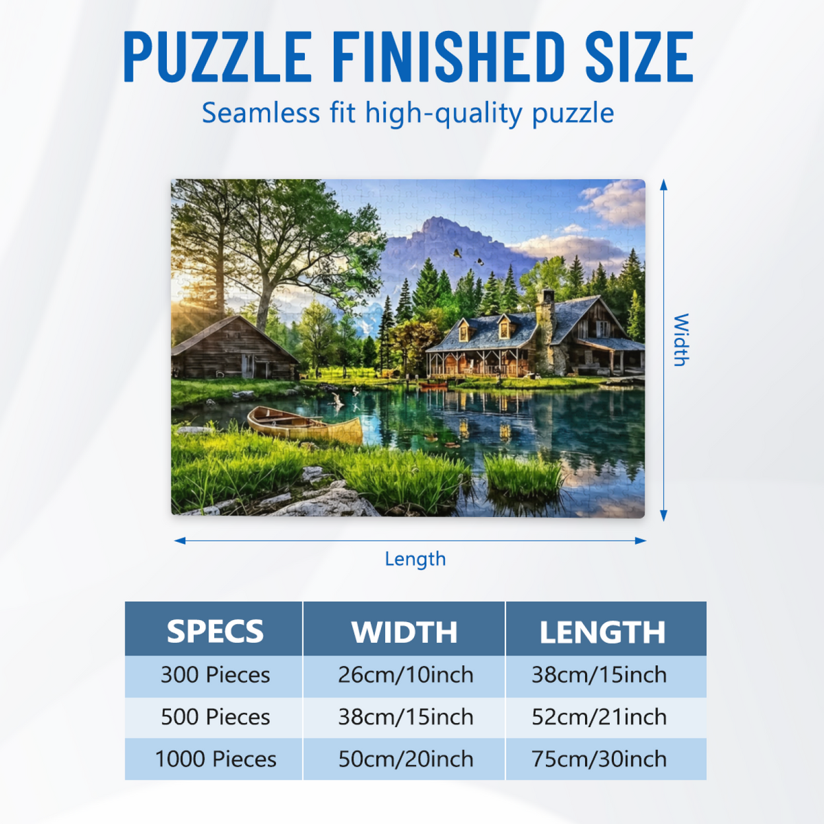 Serene Summer Mountain Lake Cabin & Canoe Nature Scenic Puzzle | 300/500/1000 Pieces