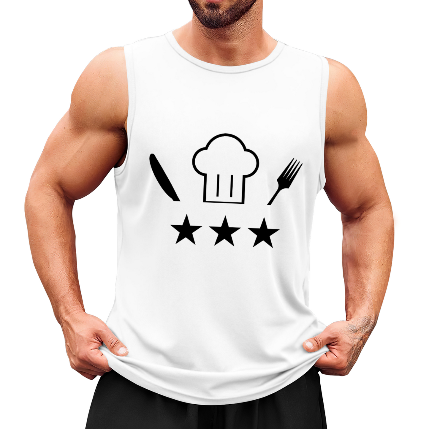 Chef Hat Knife Fork 3 Stars Cooking Lover Sleeveless Tee