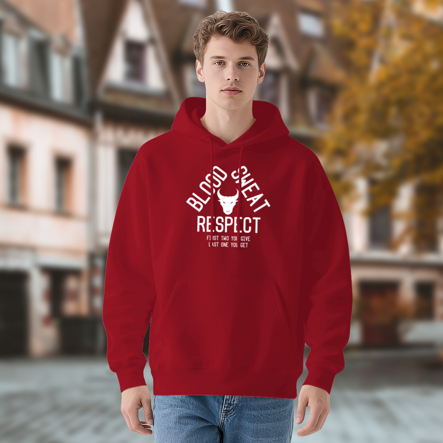 Blood Sweat Respect Bull Logo Red Men¡¯s Hoodie