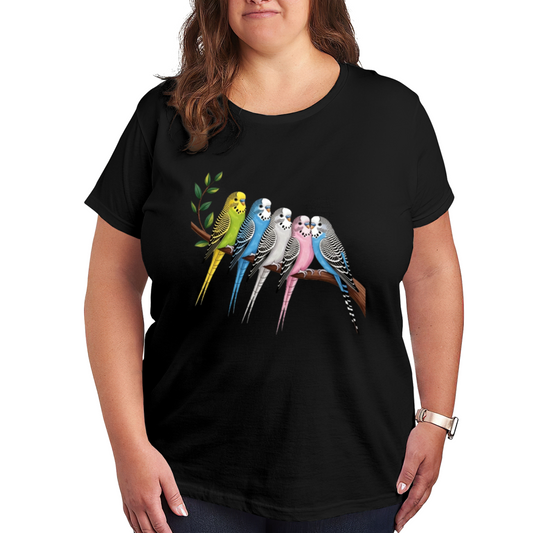 Colorful Budgie Parrot Flock Bird Lover Big Size Tee