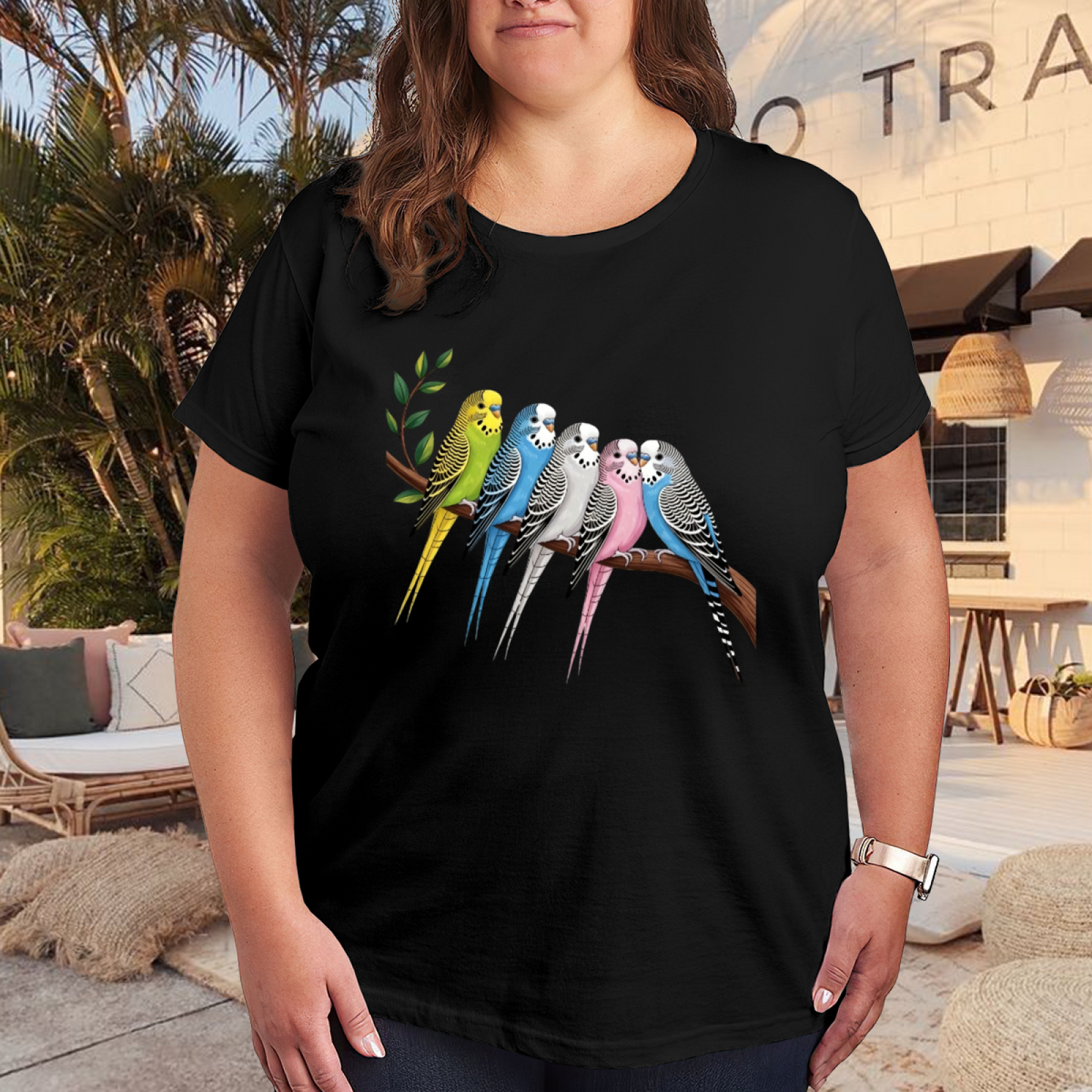Colorful Budgie Parrot Flock Bird Lover Big Size Tee