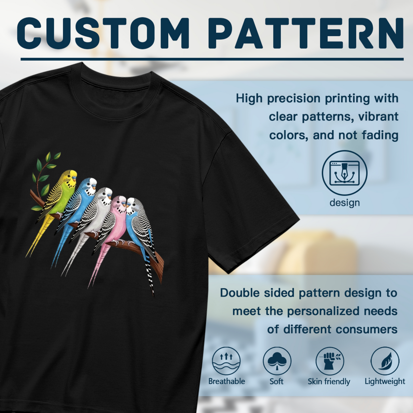 Colorful Budgie Parrot Flock Bird Lover Big Size Tee