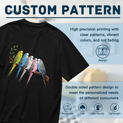 Colorful Budgie Parrot Flock Bird Lover Big Size Tee