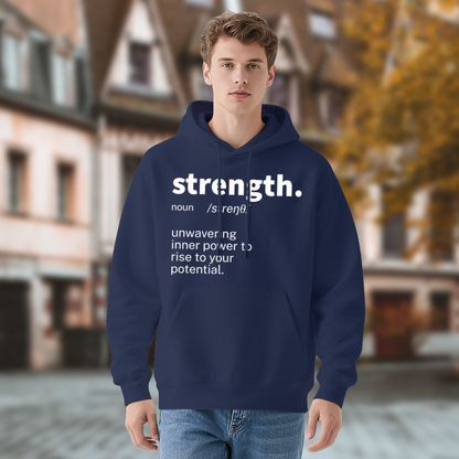 Strength Definition Text Unisex Hoodie, Ultra Soft Loungewear