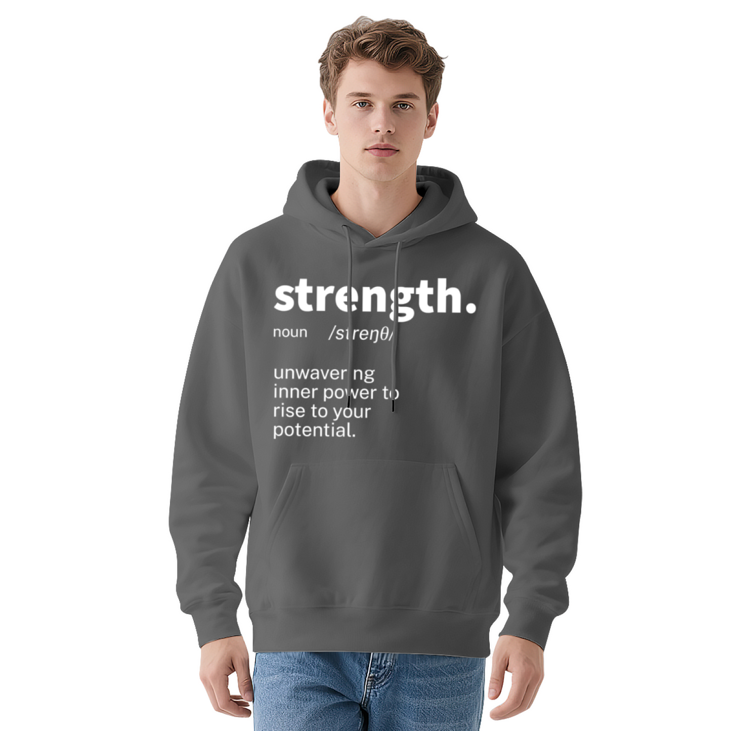Strength Definition Text Unisex Hoodie, Ultra Soft Loungewear