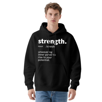 Strength Definition Text Unisex Hoodie, Ultra Soft Loungewear
