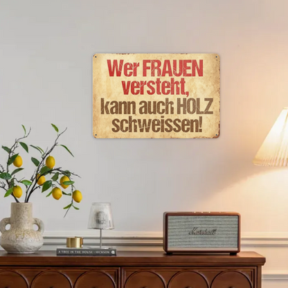 German Woodworking Humor Retro Distressed Tin Wall Sign