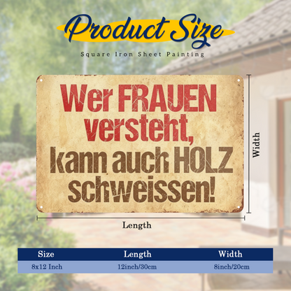 German Woodworking Humor Retro Distressed Tin Wall Sign