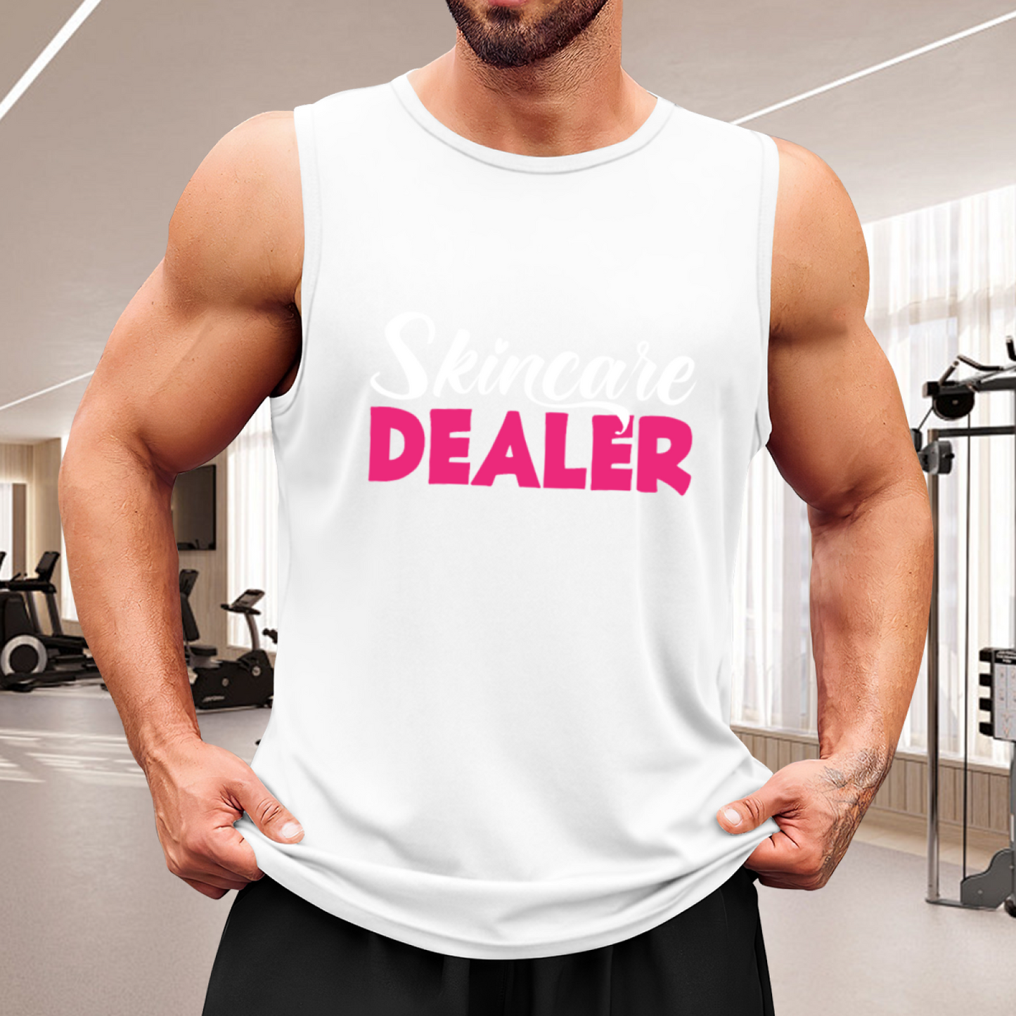 Skincare Dealer Funny Pink Letter Print Casual Tank Top Men