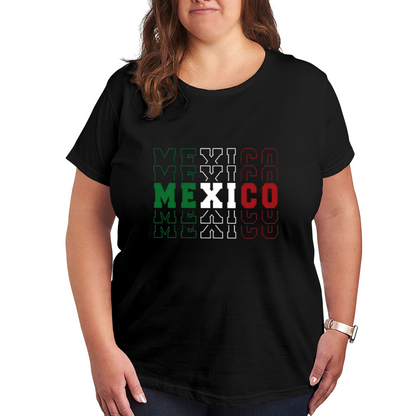 MEXICO Green White Red Stacked Letter Patriotic Print Plus Size Women¡¯s T-Shirt