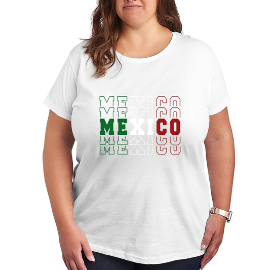 MEXICO Green White Red Stacked Letter Patriotic Print Plus Size Women¡¯s T-Shirt