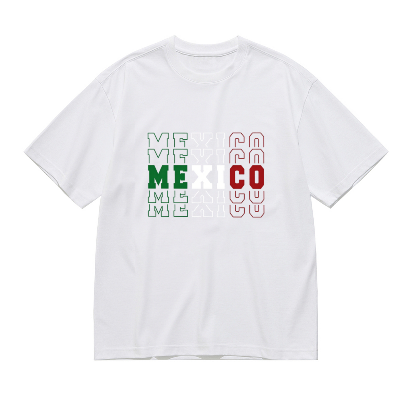 MEXICO Green White Red Stacked Letter Patriotic Print Plus Size Women¡¯s T-Shirt