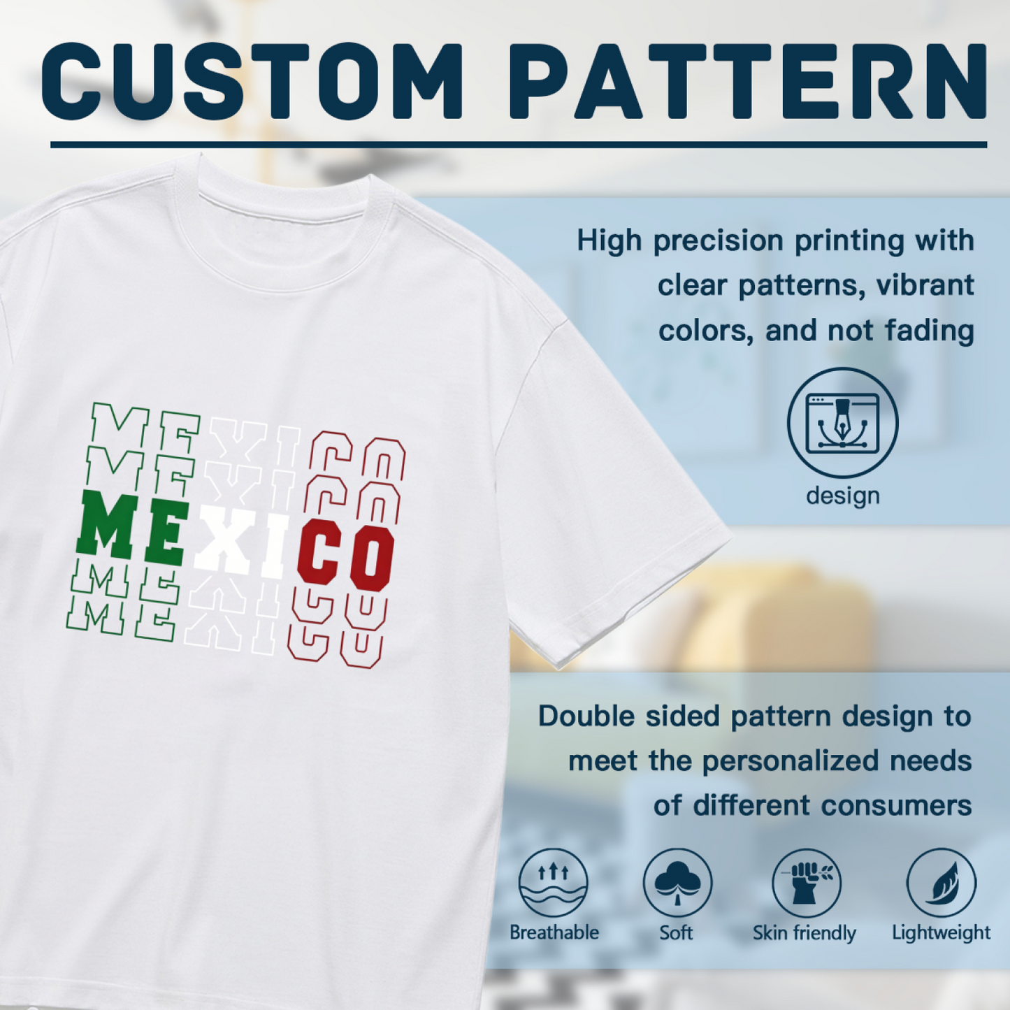 MEXICO Green White Red Stacked Letter Patriotic Print Plus Size Women¡¯s T-Shirt