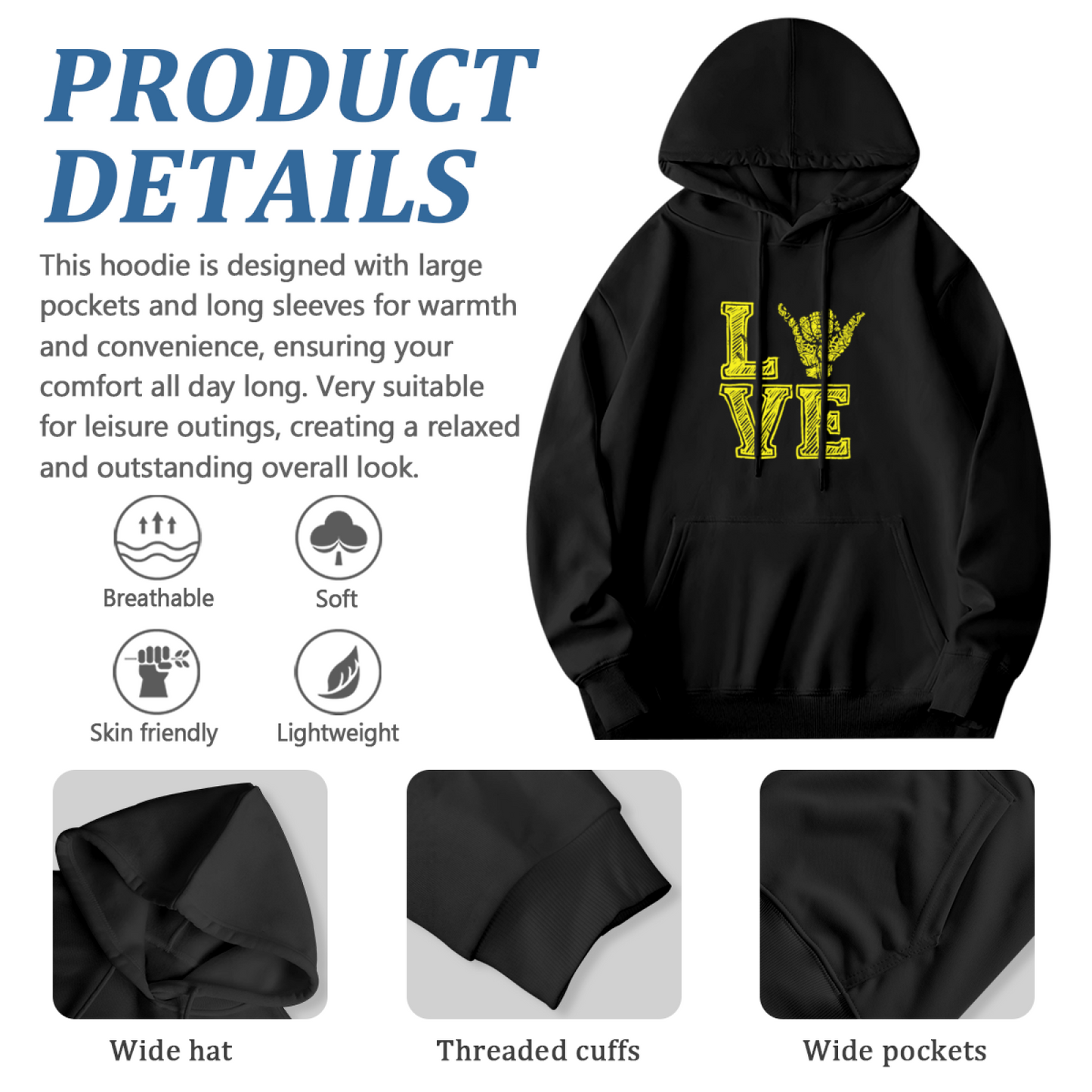 LOVE Panther Hand Sign Soft Black Hoodie, Street Comfort Wear