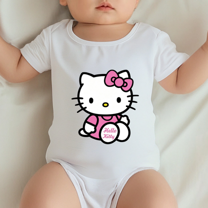 Classic Pink Bow Hello Kitty Cute Baby Girl Daily Romper
