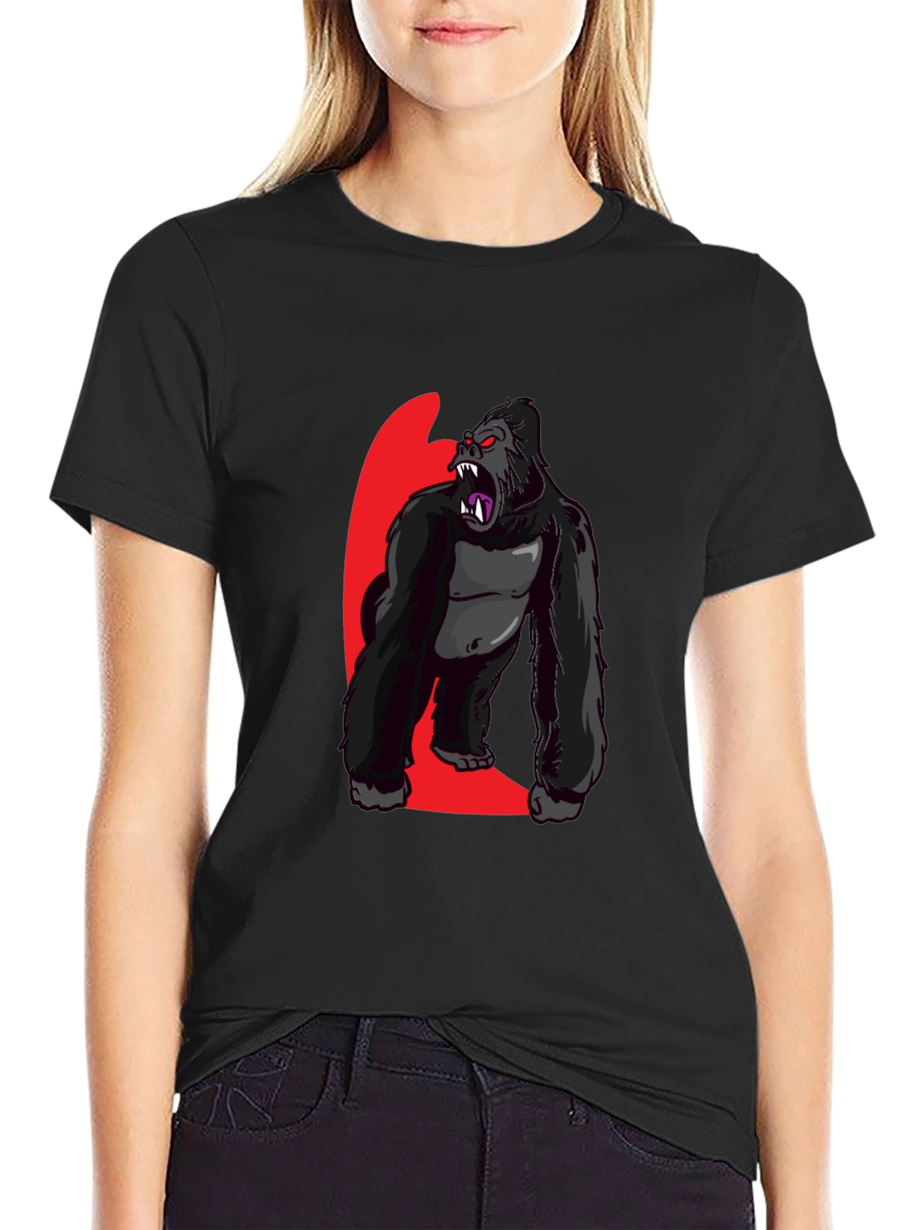 Graphic Gorilla Print Black T-Shirt