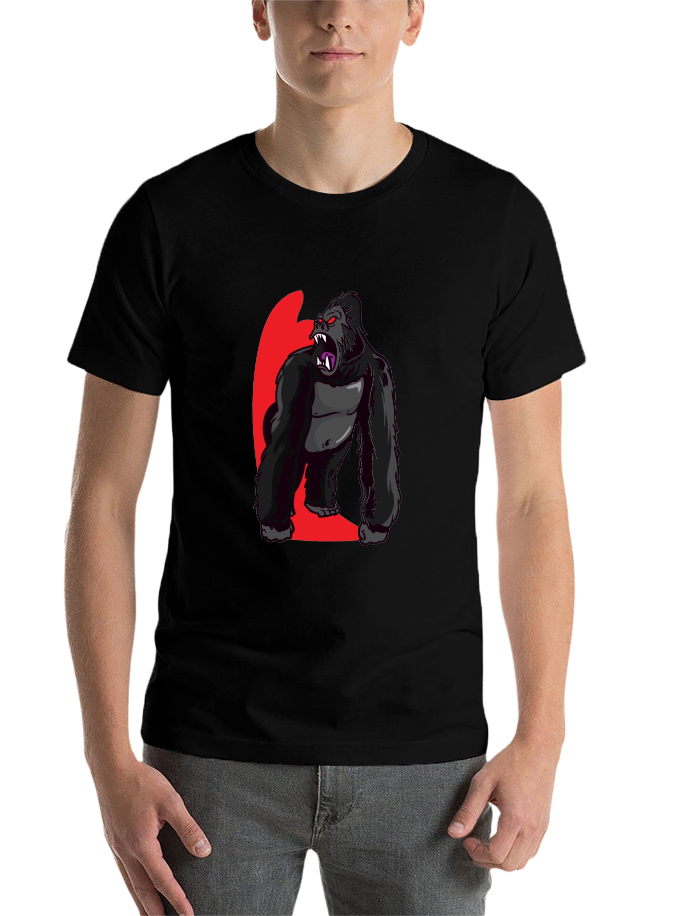 Graphic Gorilla Print Black T-Shirt