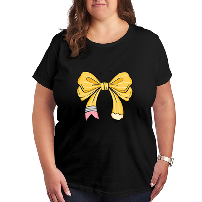 Creative Pencil Bow Teacher Cute Graphic Plus Size Women Printed T-Shirt