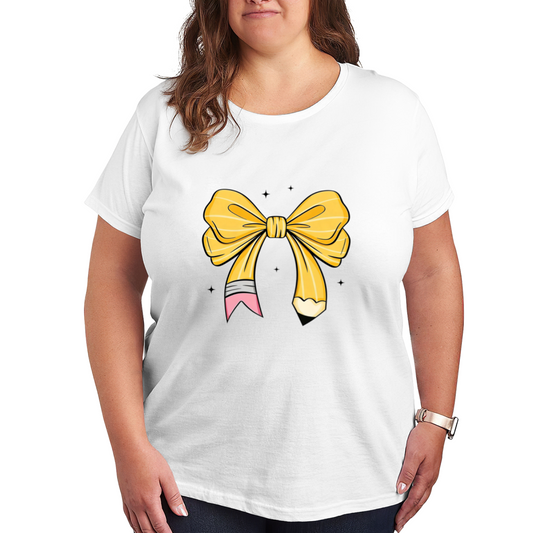 Creative Pencil Bow Teacher Cute Graphic Plus Size Women Printed T-Shirt