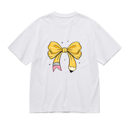 Creative Pencil Bow Teacher Cute Graphic Plus Size Women Printed T-Shirt