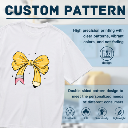 Creative Pencil Bow Teacher Cute Graphic Plus Size Women Printed T-Shirt