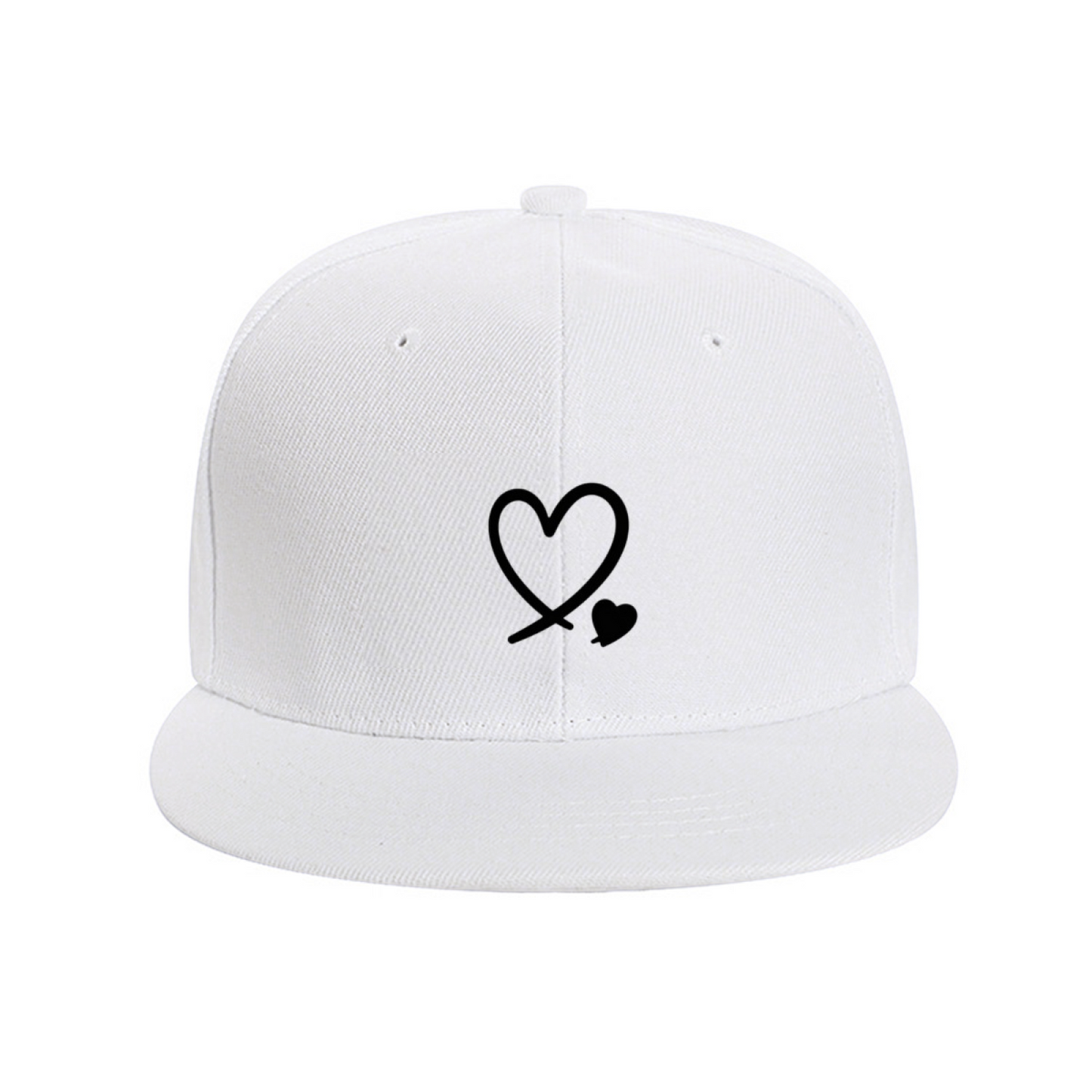 Double Intertwined Hearts Minimalist White Flat Brim Cap