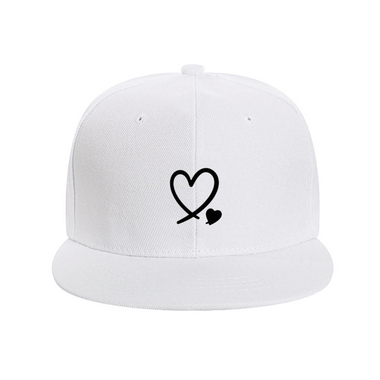 Double Intertwined Hearts Minimalist White Flat Brim Cap
