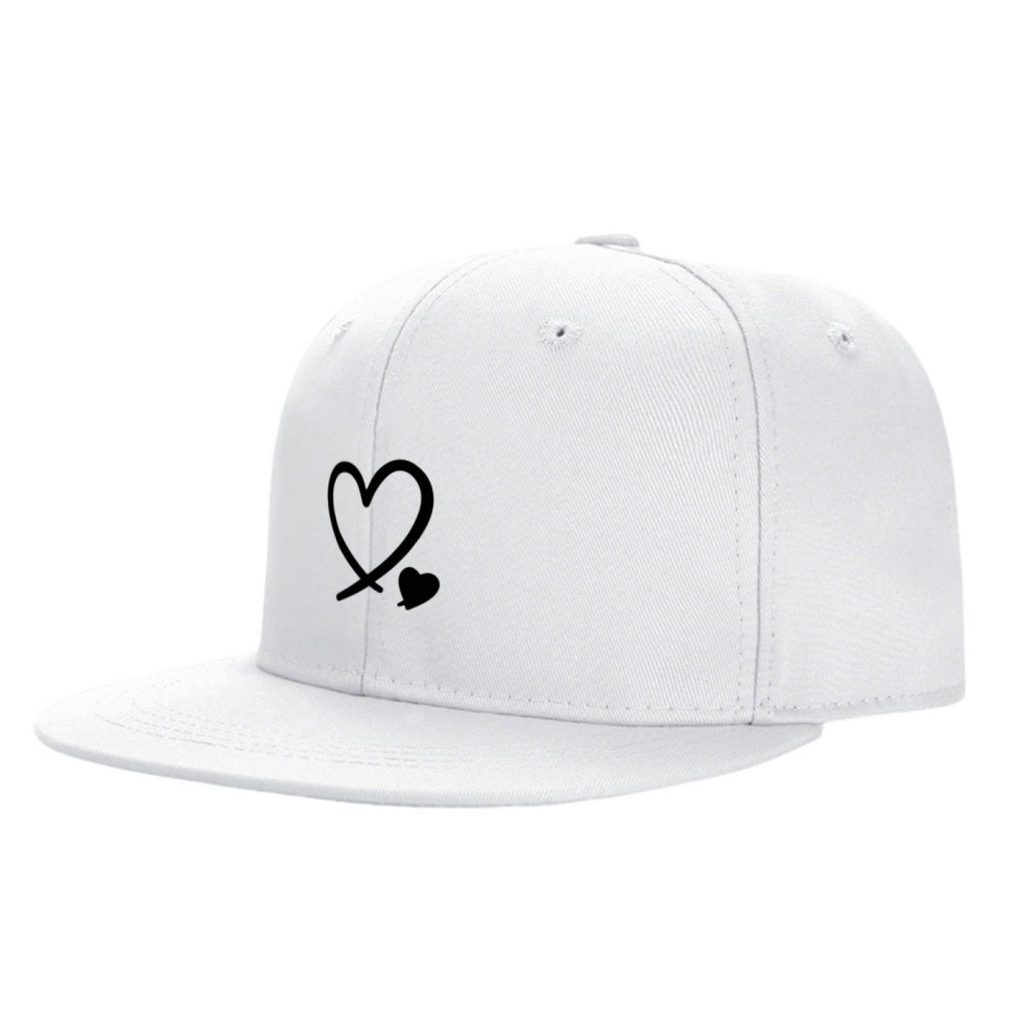 Double Intertwined Hearts Minimalist White Flat Brim Cap