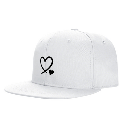 Double Intertwined Hearts Minimalist White Flat Brim Cap