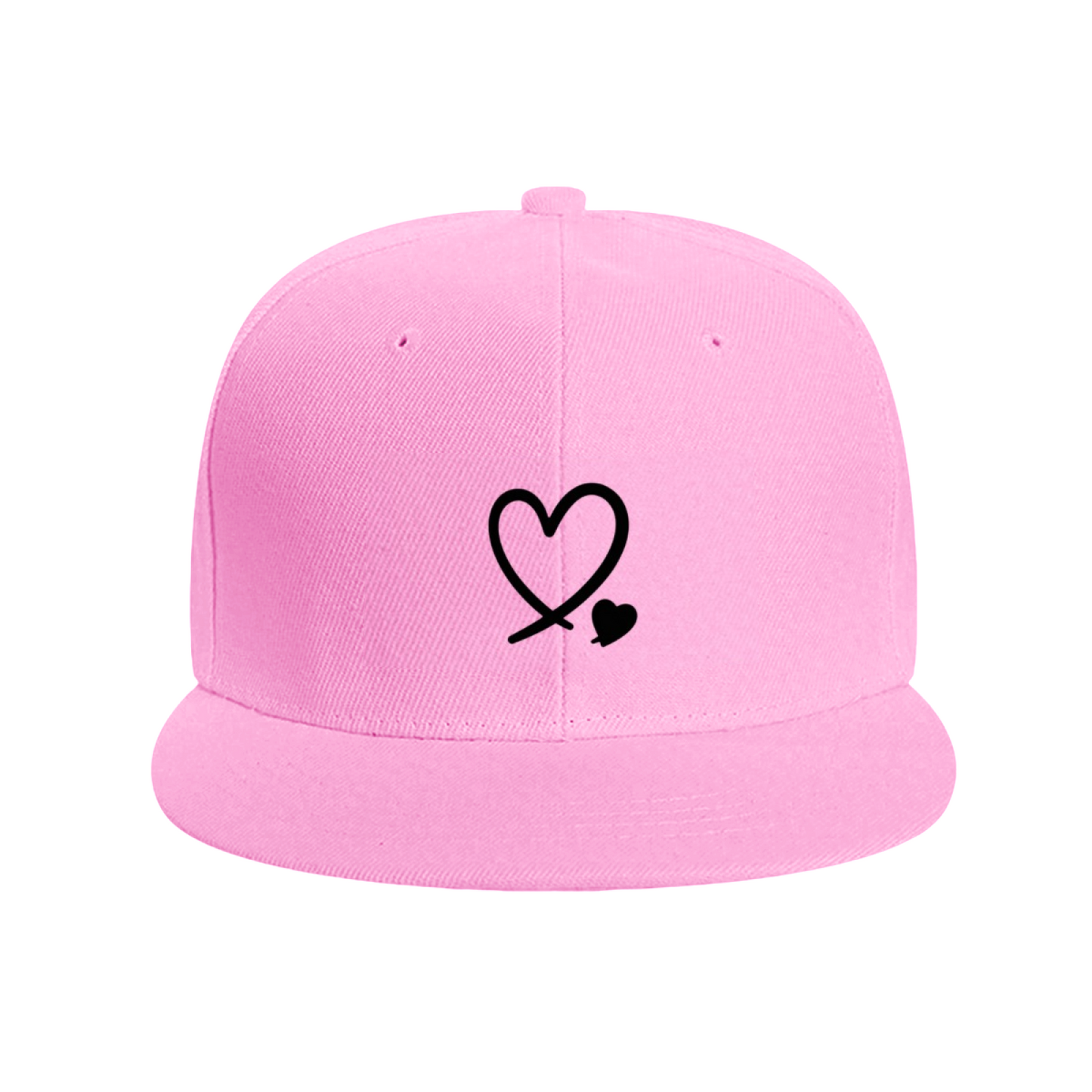 Double Intertwined Hearts Minimalist White Flat Brim Cap
