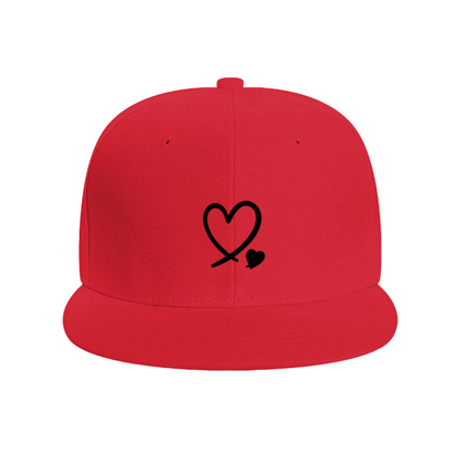 Double Intertwined Hearts Minimalist White Flat Brim Cap