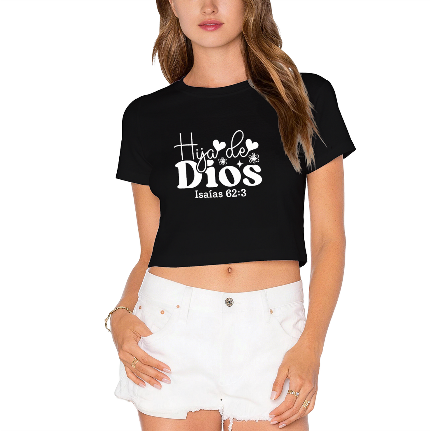 Hija de Dios Spanish Faith Hot Pink Crop Top ¨C Bible Verse Isaiah 62:3 Women Top