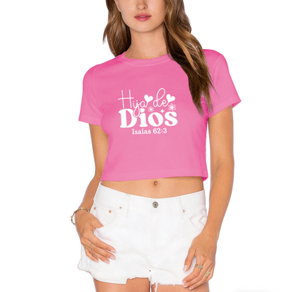 Hija de Dios Spanish Faith Hot Pink Crop Top ¨C Bible Verse Isaiah 62:3 Women Top