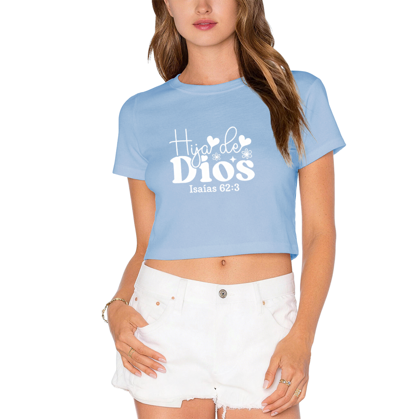Hija de Dios Spanish Faith Hot Pink Crop Top ¨C Bible Verse Isaiah 62:3 Women Top