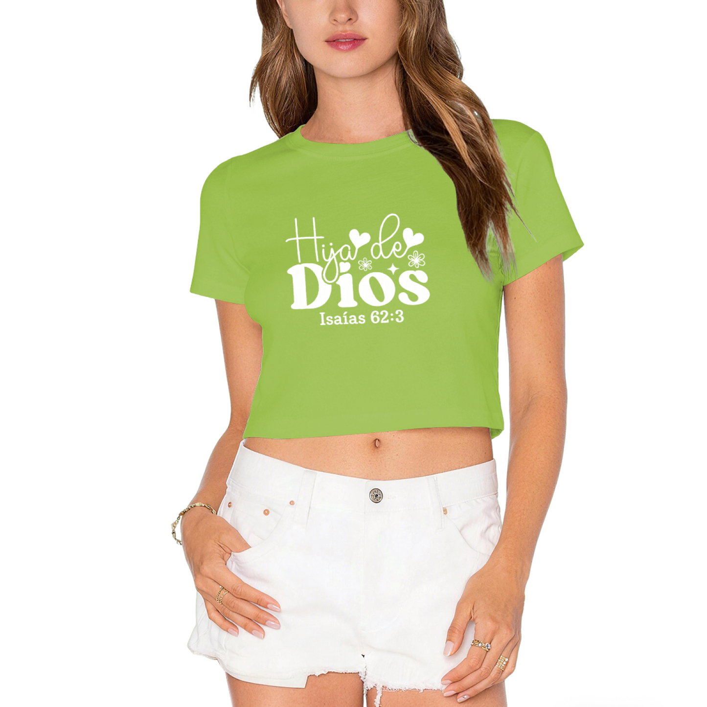 Hija de Dios Spanish Faith Hot Pink Crop Top ¨C Bible Verse Isaiah 62:3 Women Top