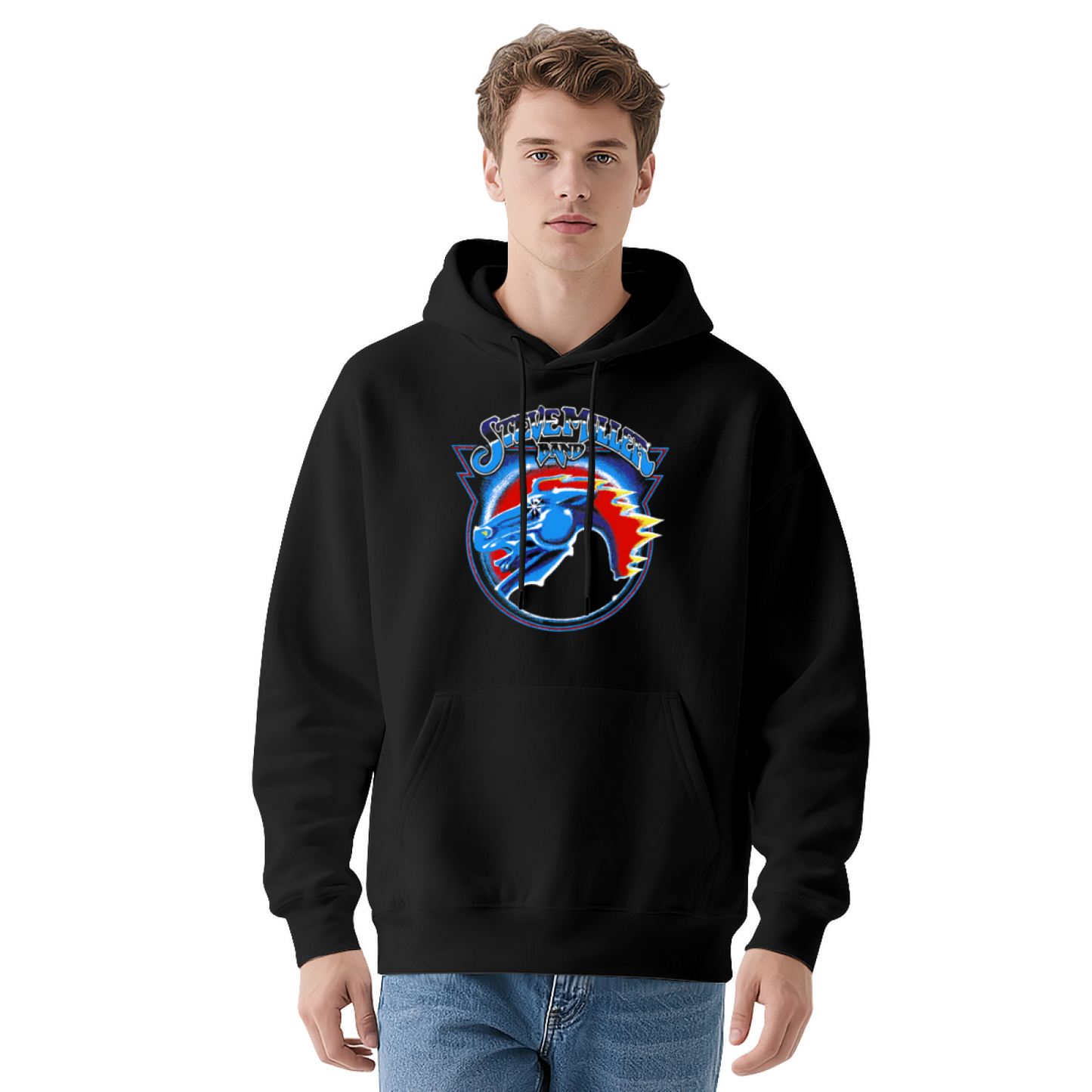 Vintage Rock Band Horse Logo Hoodie, Men Stylish Cozy Long Sleeve Hooded Top