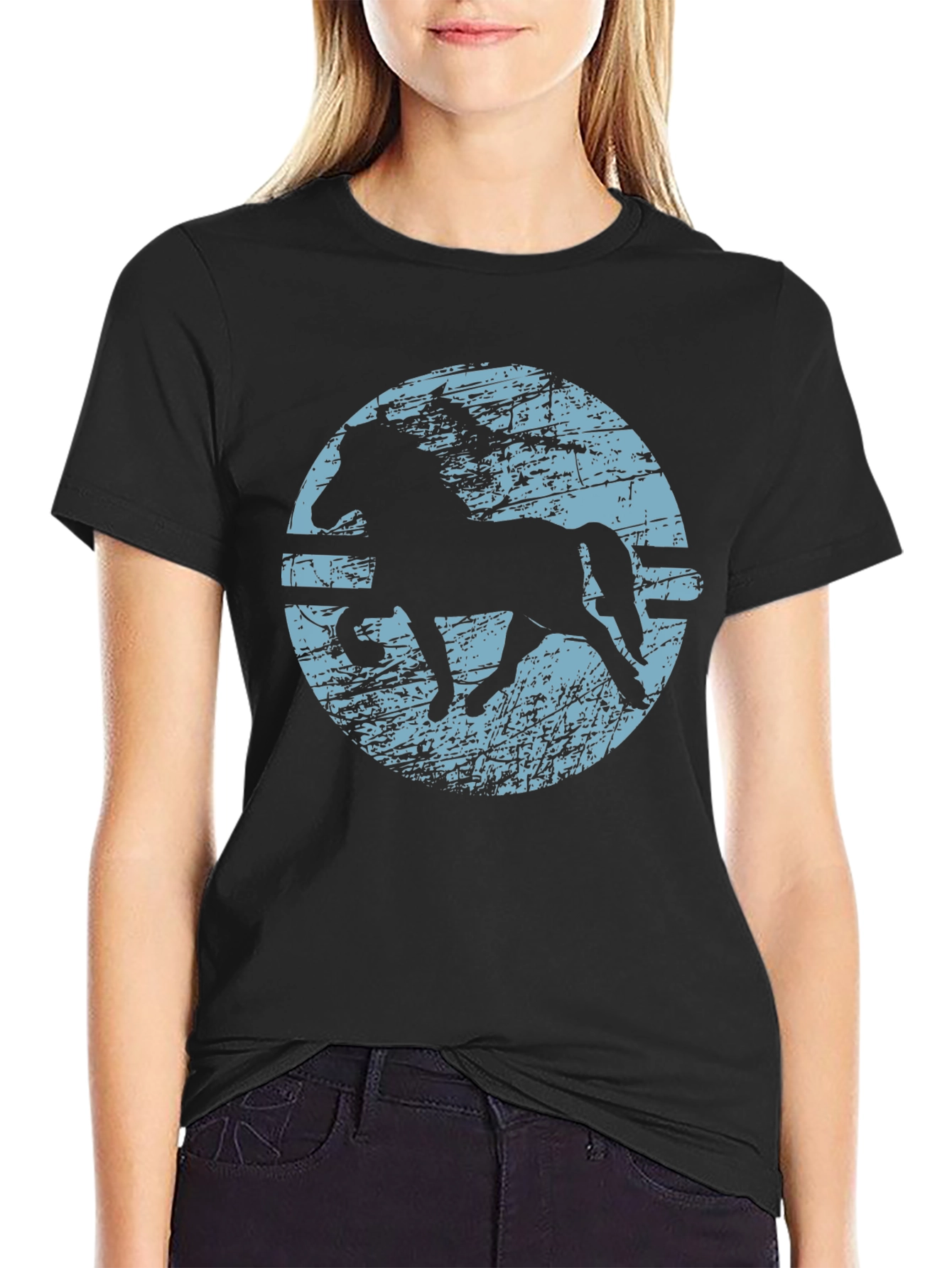Horse Silhouette Graphic T-Shirt - Black