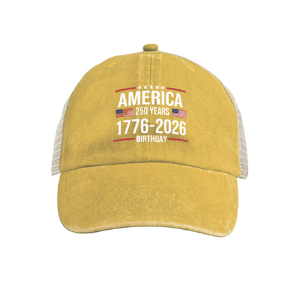 America 250 Years 1776-2026 Flag Star Dusty Wine Red Distressed Trucker Hat, Patriotic Vintage Mesh Cap