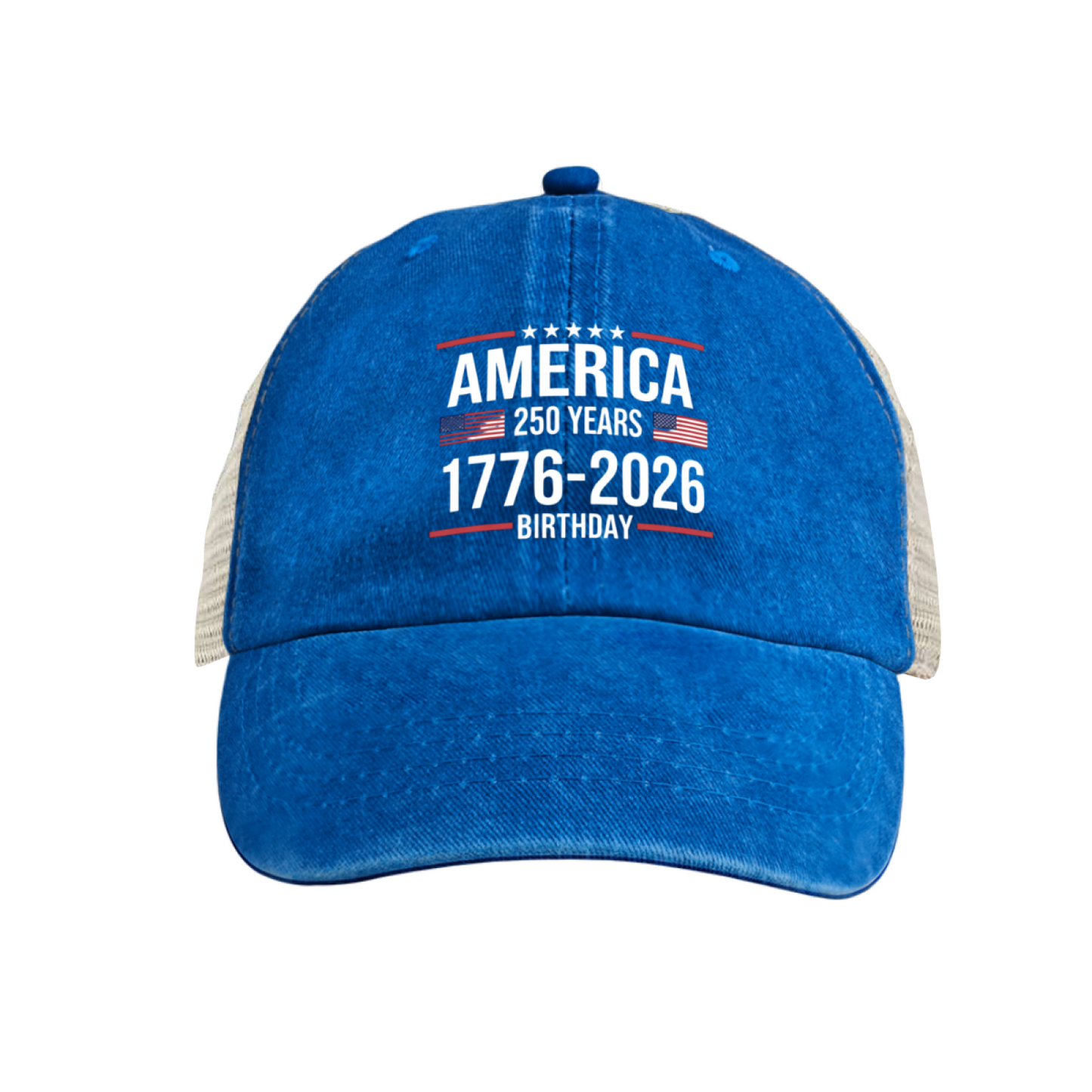 America 250 Years 1776-2026 Flag Star Dusty Wine Red Distressed Trucker Hat, Patriotic Vintage Mesh Cap