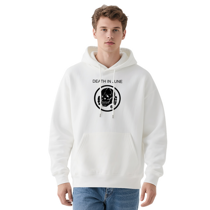 Death In June Skull Logo White Hoodie, Soft Gothic Daily Top