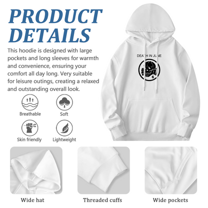 Death In June Skull Logo White Hoodie, Soft Gothic Daily Top