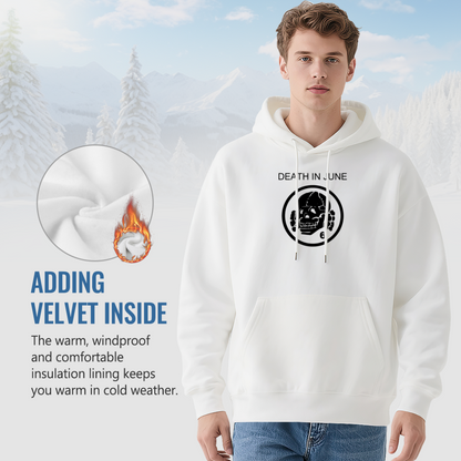 Death In June Skull Logo White Hoodie, Soft Gothic Daily Top