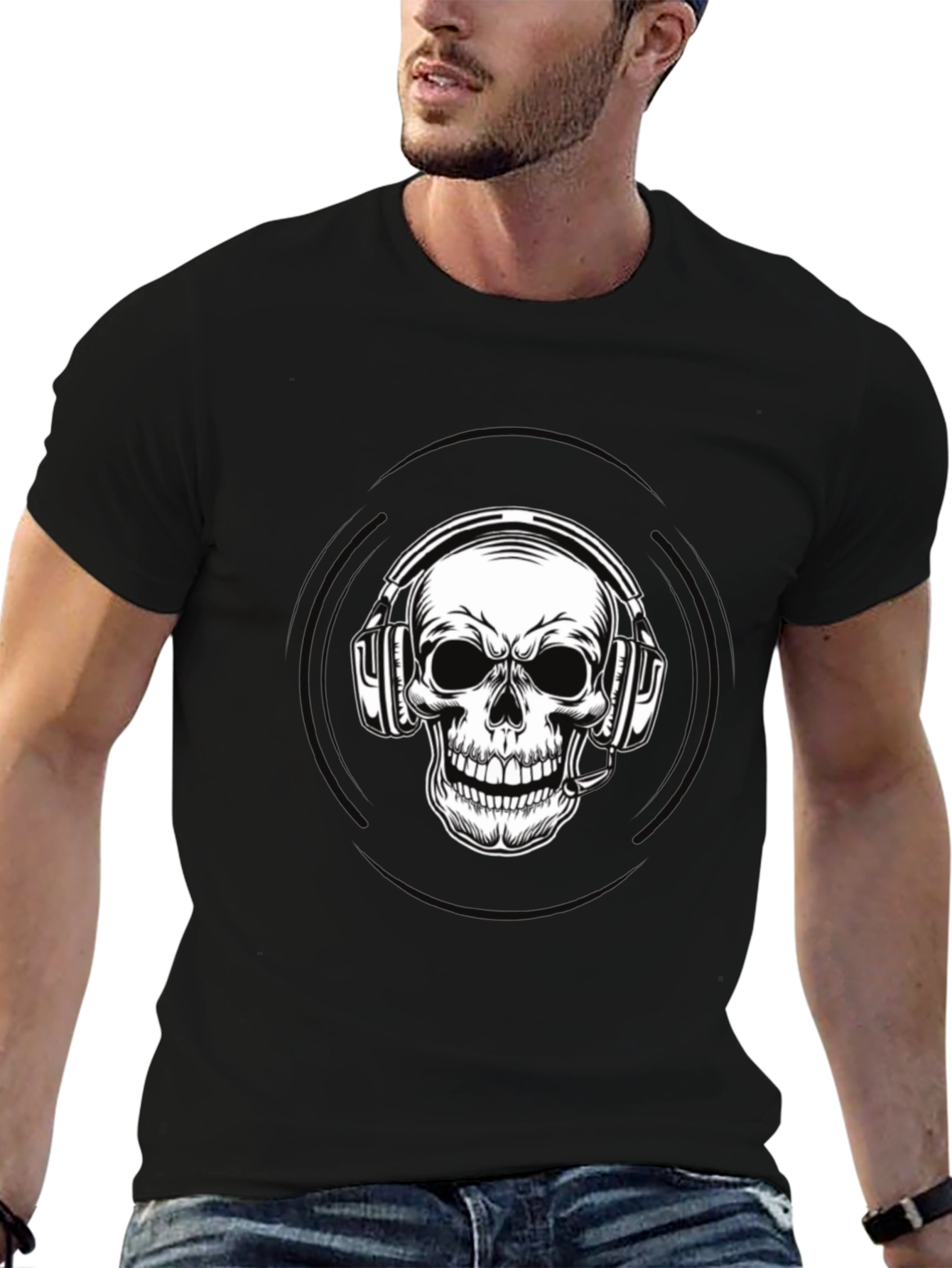 Skull Headphone Graphic Tee - Black