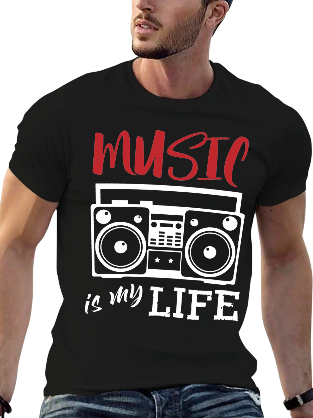 Music is My Life T-Shirt - Retro Boombox Design