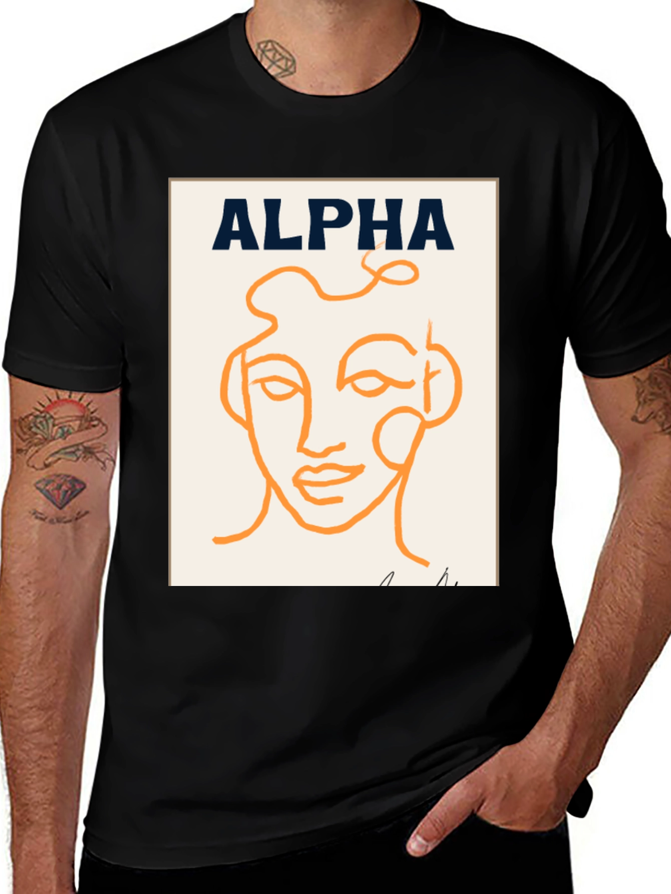 Alpha Abstract Face Graphic Tee - Modern Art T-Shirt