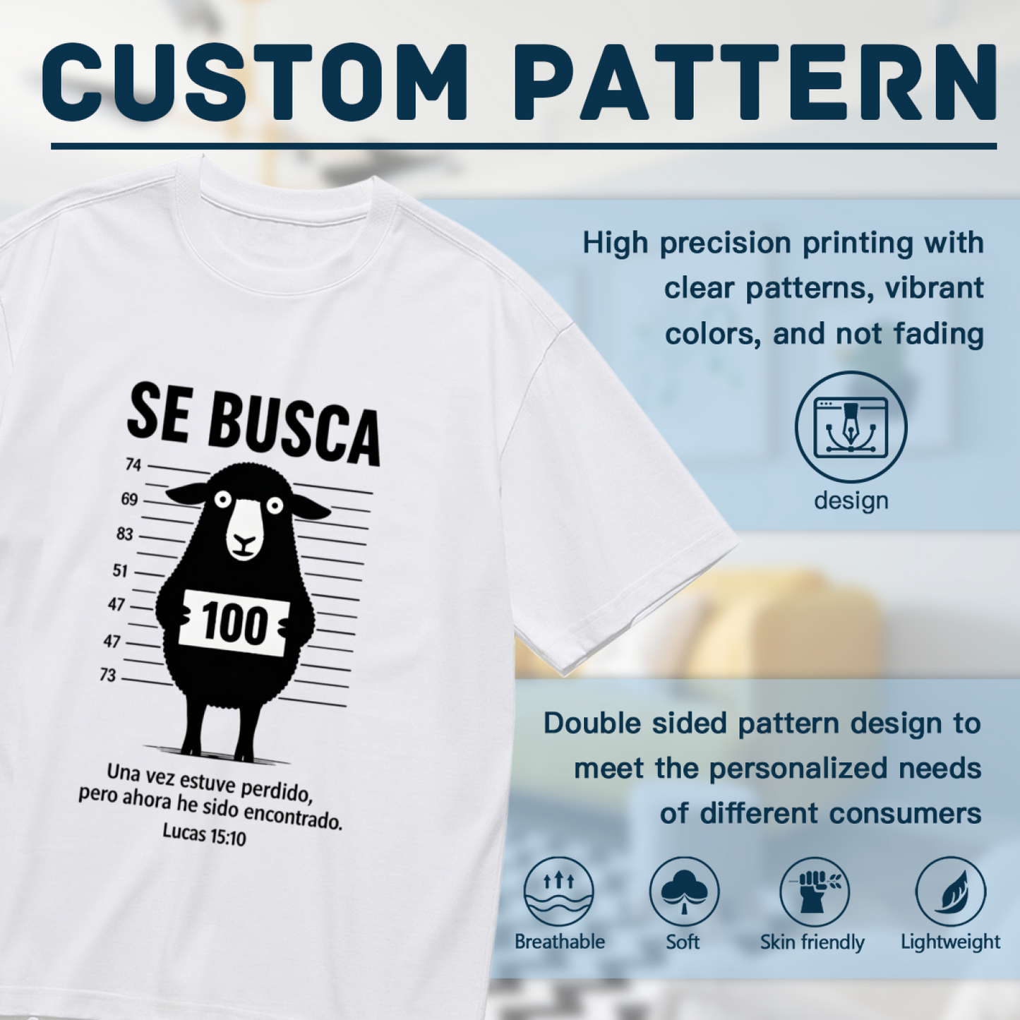 Spanish Bible Lost Sheep Faith Plus Size Ladies Casual Tee