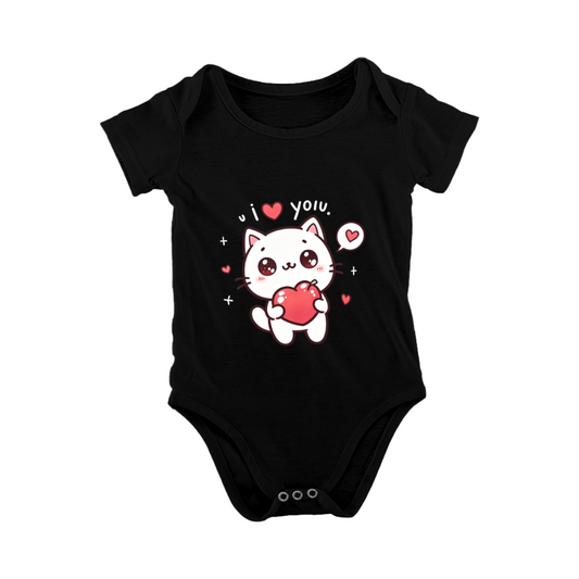 I Love You Kawaii Heart Kitten Infant Short Sleeve Romper