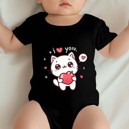 I Love You Kawaii Heart Kitten Infant Short Sleeve Romper