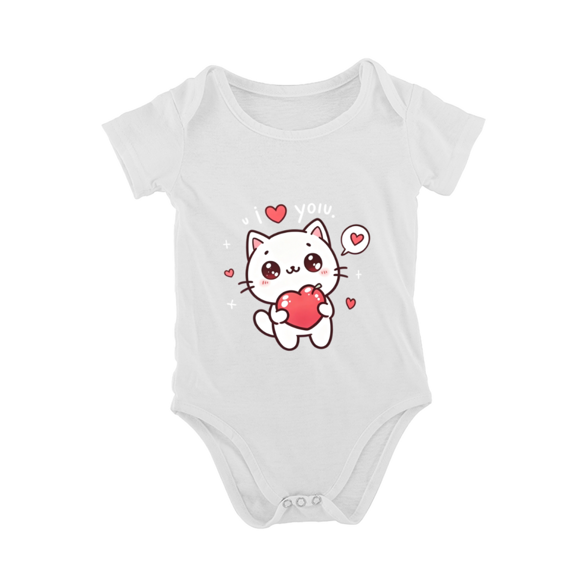 I Love You Kawaii Heart Kitten Infant Short Sleeve Romper